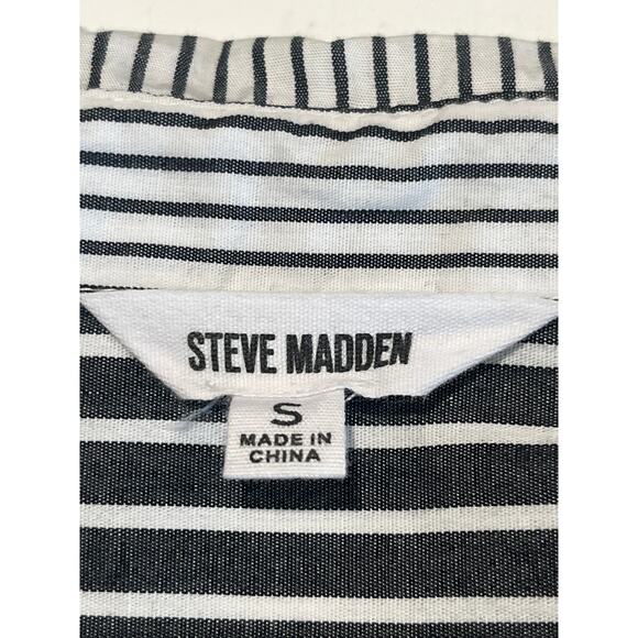 Steve Madden Striped Button Up Oversized Cotton Shirt Women's Size S Goth Retro - Picture 4 of 8